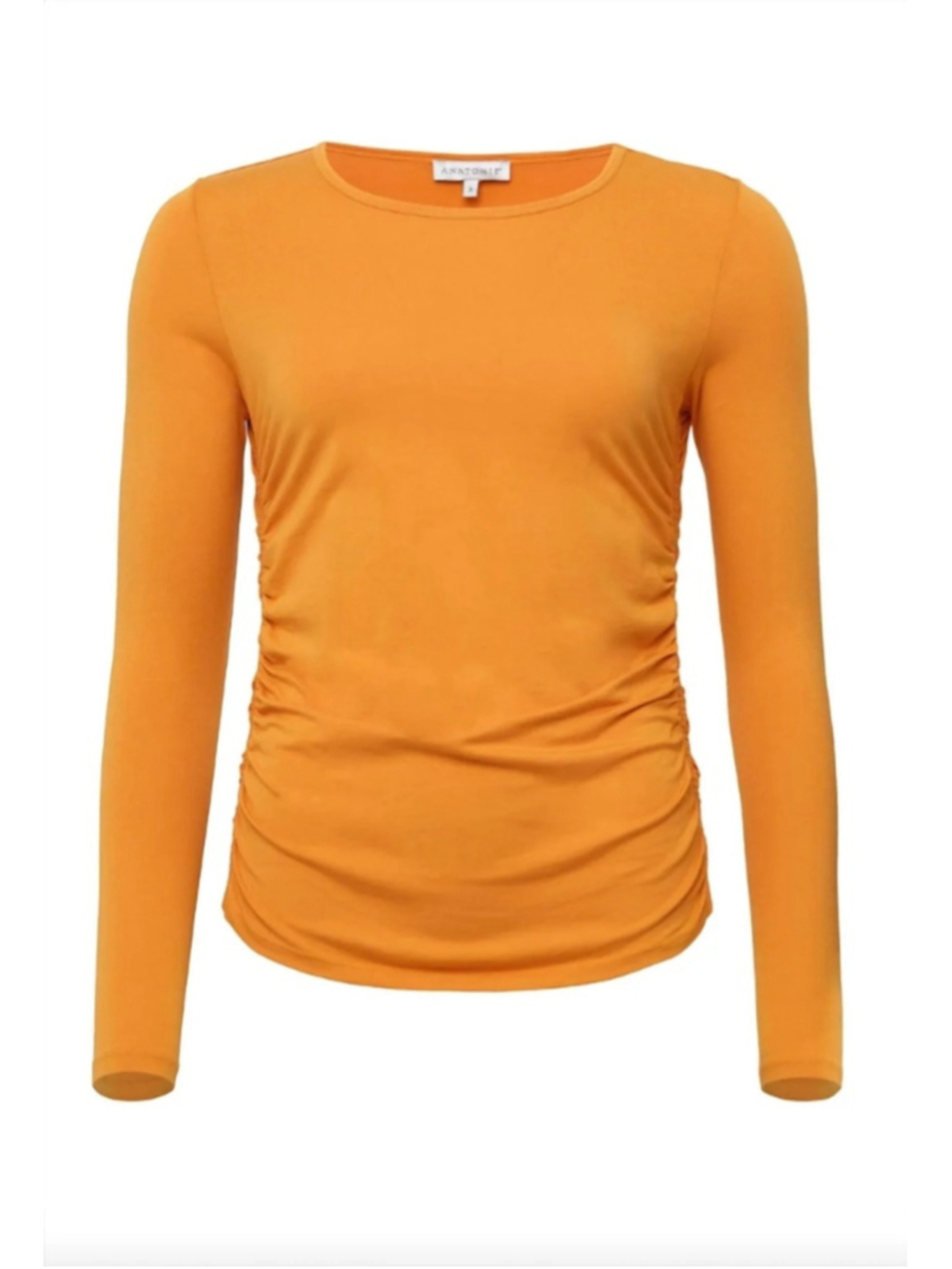 NWT Anatomie Milly Ruched Long Sleeve Top in tangerine in large retails $178